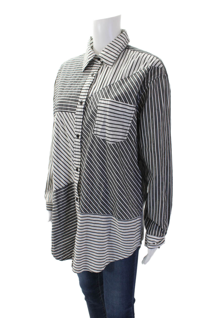 Solid & Striped Womens Button Front Collared Stri… - image 2