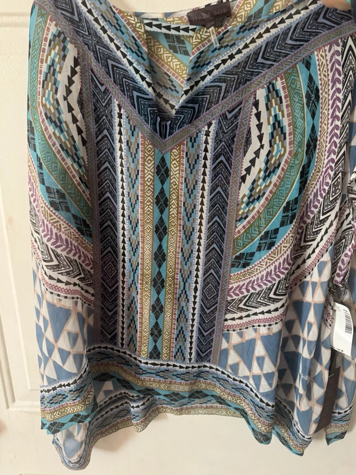 Nuevo con etiquetas Poncho Hale Bob XS Boho Tribal Transparente Top Multicolor Estampado Geométrico Nuevo con Etiquetas $187 Foto 2 de 4