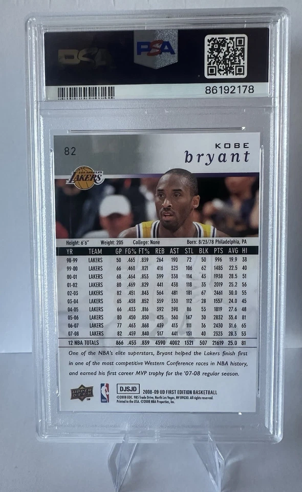 Upper Deck 2008 primera edición Kobe Bryant PSA 10 gemas como nuevo #82 Low Pop Lakers Foto 2 de 2