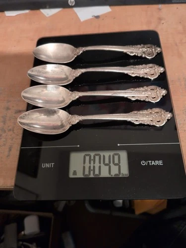 4 Wallace Grande Baroque Sterling Silver Teaspoons 6 1/4" Lot