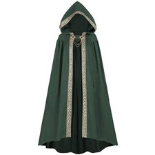 Renaissance Hooded Cloak Green Medieval Cape Halloween Costume S