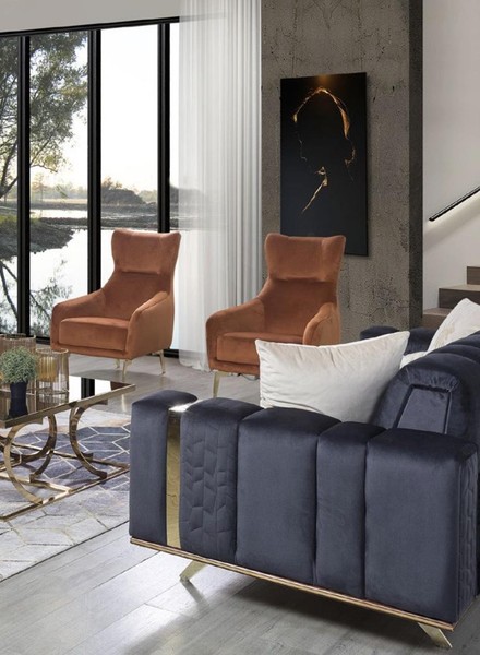 Sessel Einsitzer Luxus Polster MöBel Wohnzimmer Braun Sessel Textil Lounge Neu-image