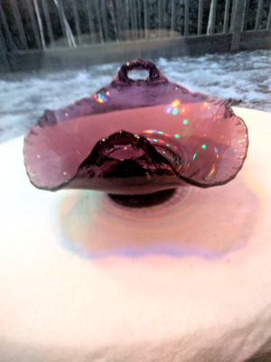 Beautiful Pristine Vintage Purple Glass Fostoria Ruffle Edge Candy Bowl  