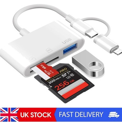3-in-1 SD Micro SD Kartenleser für iPhone iPad USB-C Android Kamera Transfer
