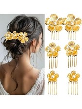 6 Pcs Gold Flower Pearl Hair Side Combs Vintage Floral Hair Comb Clips