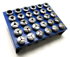 30 HARDINGE ASSORTED 5C ROUND COLLETS w/ RACK