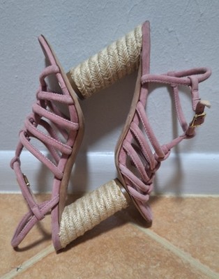 Veronica Beard Bala Jute Suede Strappy Sandal Pink Women's Size 6.5 Preown Worn