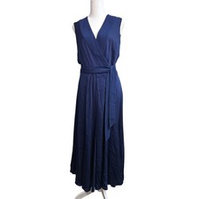 NWT Diane Von Furstenberg Penelope Navy Blue Sleeveless Silk Wrap Midi Dress 6