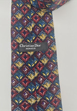 Christian Dior SILK Tie, Monsieur, Men's, Burgundy, Teal, Gold Made in USA, VTG
