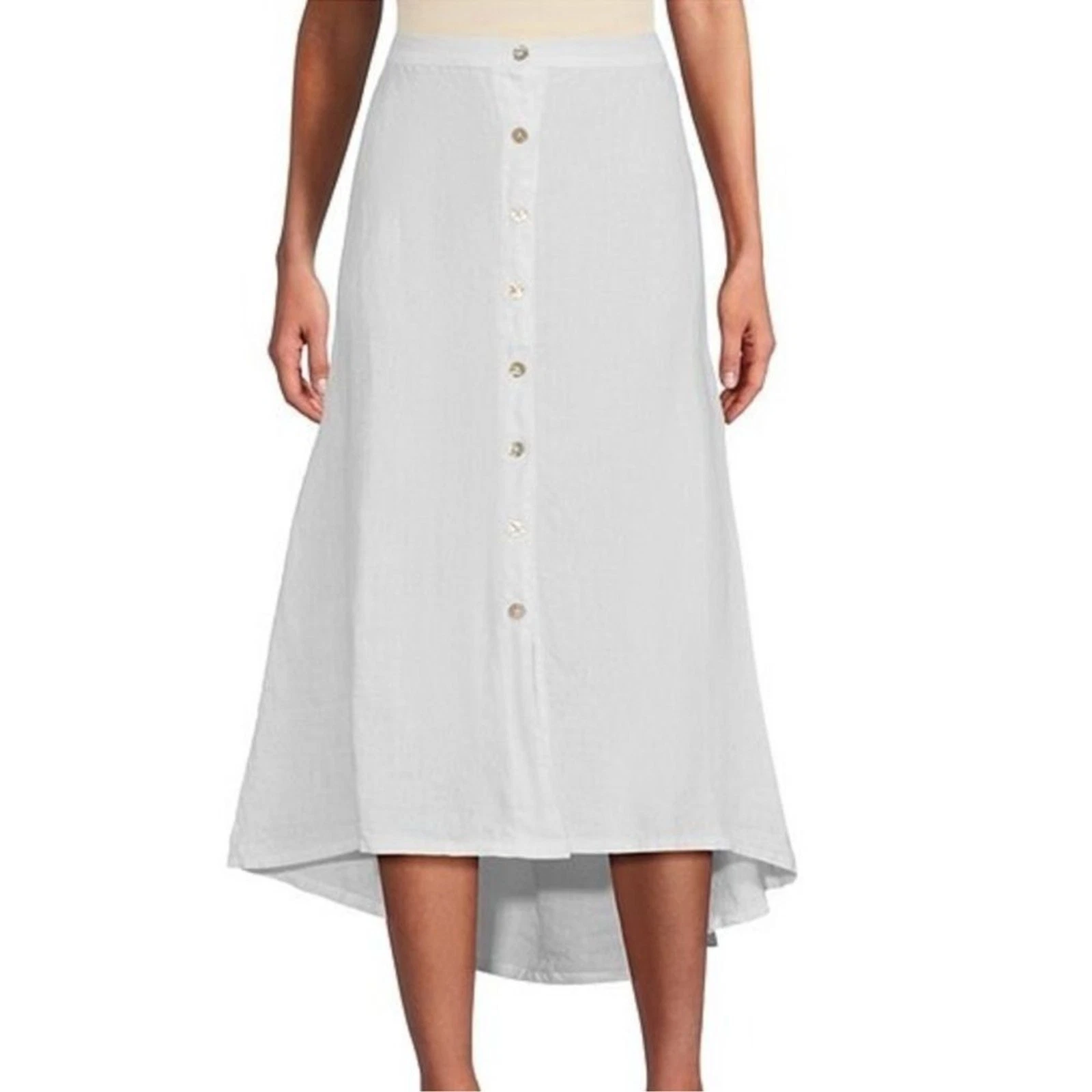 Bryn Walker Cinzia Light Linen Elastic Waist High-Low Hem A-Line Skirt Size S‎