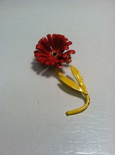 Vintage Enamel Brooch Pin Red/Yellow Rose #206 