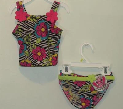 New Girls 2 B Real Tropical Flower w/ Zebra Pattern 2 Pc Tankini Swimsuit Sz 2T - Image 1 of 3
