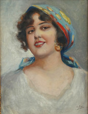 HST -  Portrait  " BELLE GITANE "  Huile sur Toile Signée De Falco ?