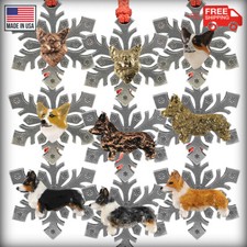 Pewter Dog Corgi Snowflake Christmas Tree Ornaments, Made in the USA