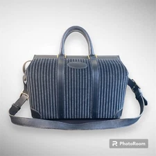 Vintage The French Company Luggage Cosmetic Travel Bag Black Corded Striped