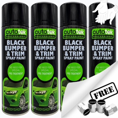 4 x Autotek Car BLACK BUMPER TRIM Spray Paint Restore Faded Plastic 500ml +G +CP