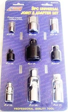 9pc ATE PRO PROFESSIONAL CHROME/AIR IMPACT UNIVERSAL JOINT REDUCER ADAPTER SET