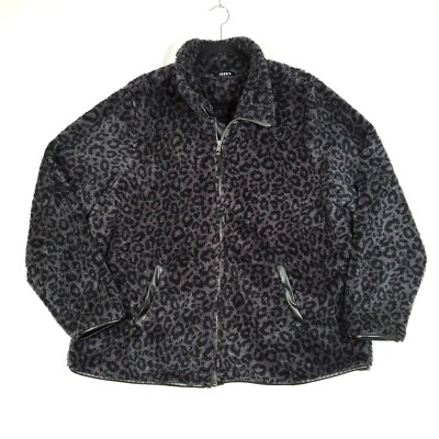 Torrid Zip Front Jacket Faux Shearling Leopard Print Grey Plus Size Very  Soft
