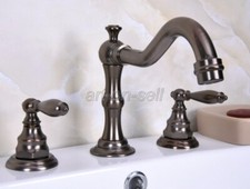Widespread Bathroom Faucet Basin 3 Hole Vanity Sink Mixer Tap Brown Bronze