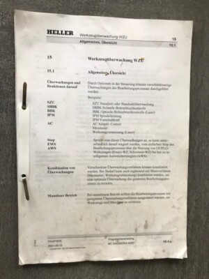 HELLER Werkzeugüberwachung WZU ''Überwachungsverfahren,Bohrerbruchkontrolle'' etc.