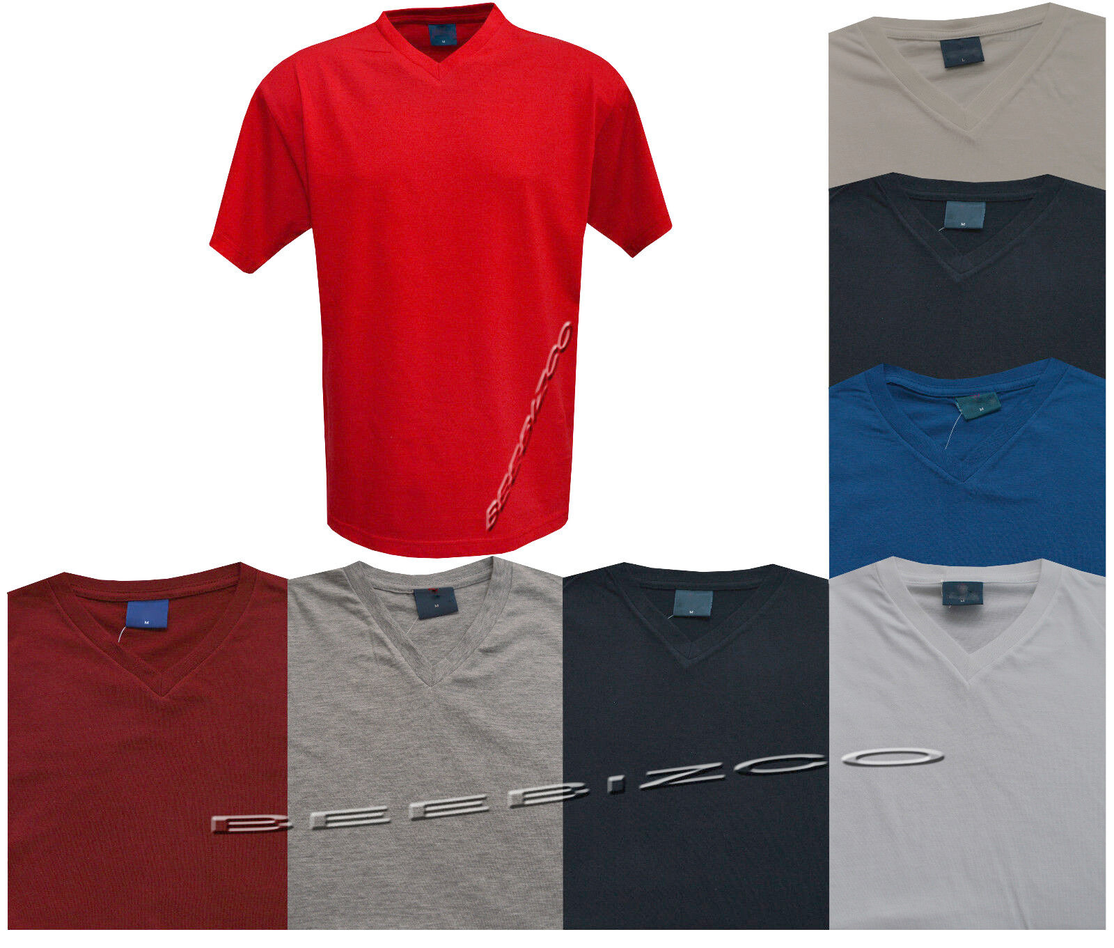 Mens Plain V Neck T-Shirt 100% Cotton Short Sleeve Casual Top XS - XXL ...