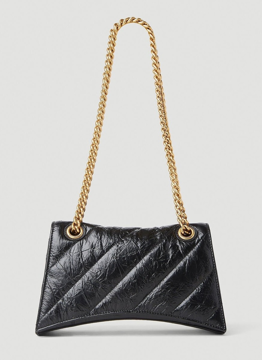 BALENCIAGA Small Crush Black Leather Shoulder Bag New | eBay