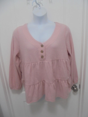 Absolutely Famous Womens NWT Solid Pink Long Sleeves Scoop Neck Top Size 1X