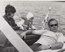 Family on Boat 1970s Lake Recreation Adventure Life Jacket Children Fun