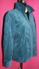 CHICOS Blue on Blue Floral Corduroy Zip Up Jacket Pockets Sz 3 L Long Sleeve