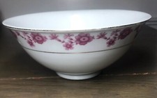 VTG Chinese Porcelain Rice Soup Bowl Pink Flower Gold Trim
