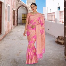 Pink color banarasi jaal work sari