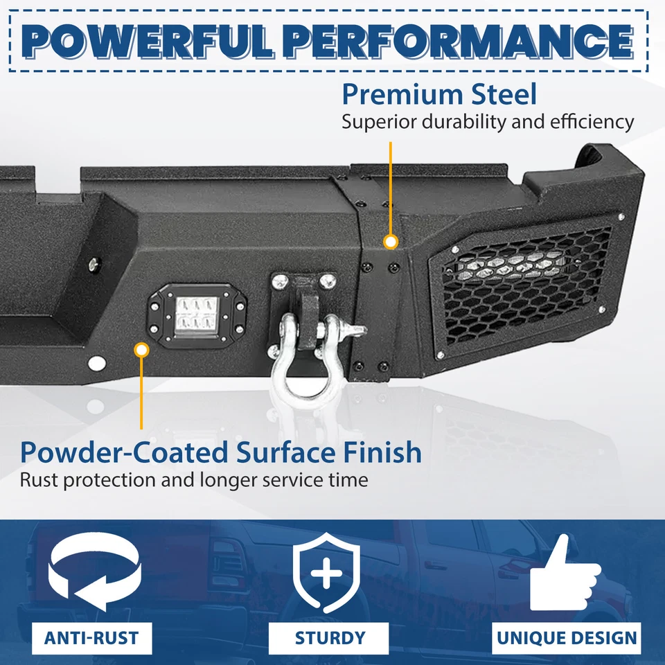 Parachoques trasero de acero con recubrimiento en polvo para Ram 2500/ 3500 2019 20 21 2022 2023 con luz Foto 3 de 4