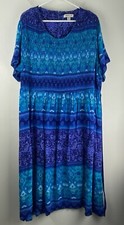 Cold Water Creek Women's Turquoise Blue Smocked Tie Back Zip Dress Size 22