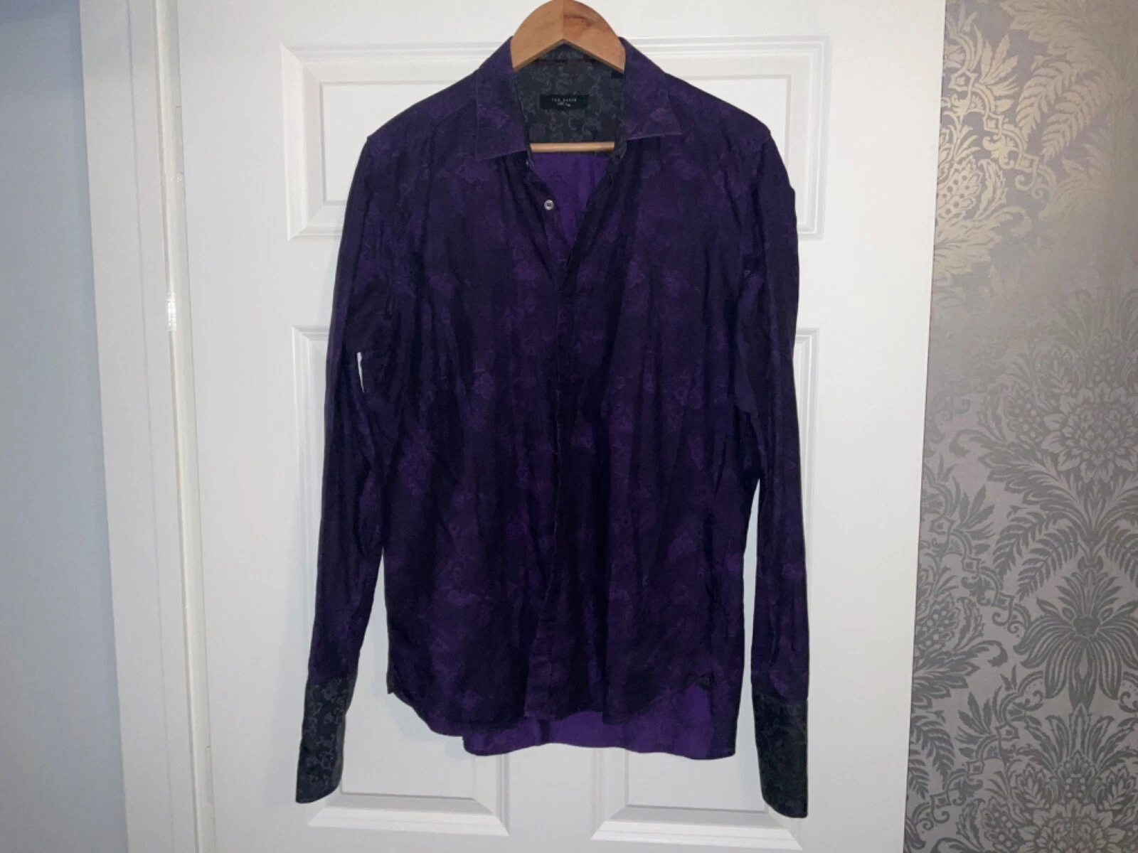 TED BAKER FASHION PURPLE FLORAL DRESS SHIRT SIZE 16 OR 42" VGC
