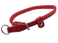 Genuine Rolled Leather Choke Dog Collar Red Bolognese Maltese Spaniel Bernese