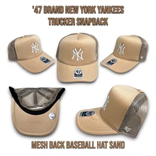 '47 Brand New York Yankees Trucker Snapback Baseball Hat Cap Sand - OSFM _A2