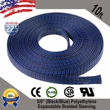10 FT. 5/8" Black Blue Expandable Wire Sleeving Sheathing Braided Loom Tubing US