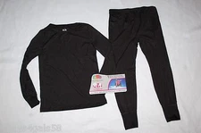 Girls BLACK PERFORMANCE BASE LAYER THERMAL SET Pants & L/S Shirt SIZE XS 4-5