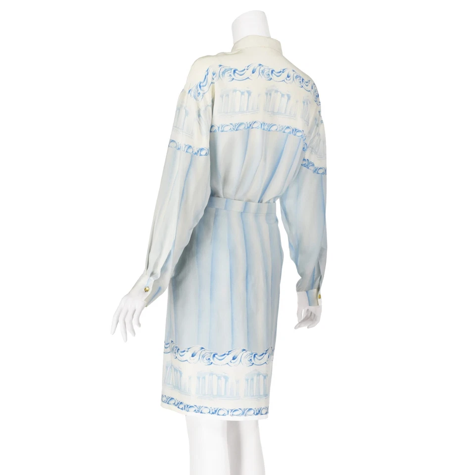 Camisa de seda ESCADA vintage azul pálido y blanco y falda de algodón a juego talla 10/12 Foto 4 de 4