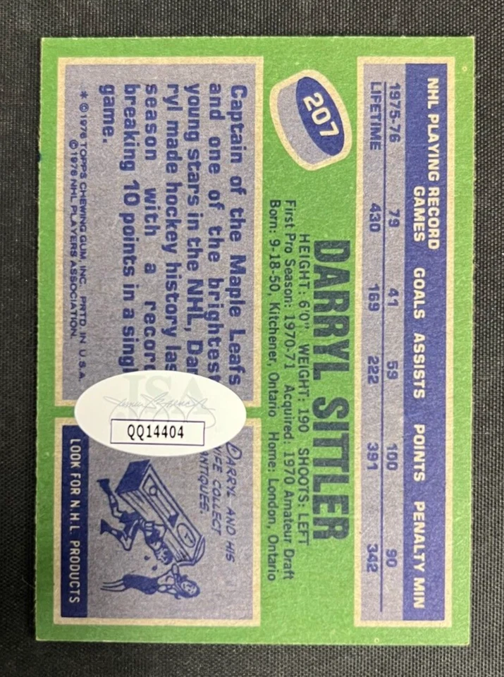 Darryl Sittler Signed 1976 Topps Card #207 JSA AUTO NHL Toronto Maple Leafs HOF! - Image 4 of 4