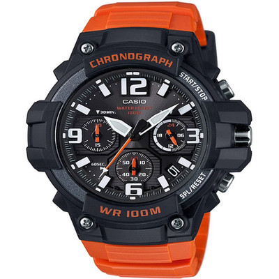 Casio MCW 100H 4AV Men s Analog Chronograph Watch Black Dial Orange Strap WR100m