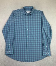 Mizzen Main Leeward Dress Shirt Mens XL Blue Check Trim Fit Made USA Stretch