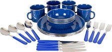 Deluxe 24-Piece Enamel Tableware Set Enamel Plates & Bowls Lightweight & Durable