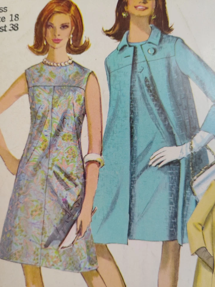 Trench Coat Dress A Line 18 Simplicity 6977 Sewing Pattern Cut VTG 1960's Twiggy - Image 3 of 4