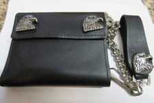 Men's Genuine Eagle Leather Biker Long Chain Wallet Bifold 4"