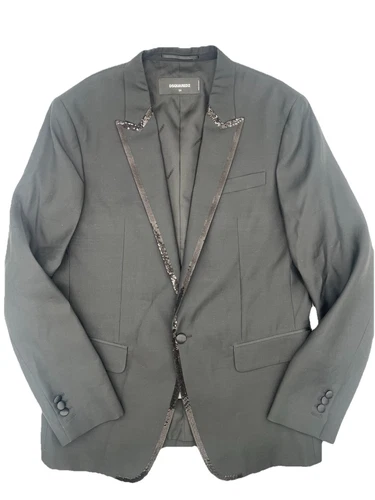 $2.560 Dsquared2 London giacca da fumo nero paillettes orlo blazer uomo IT 54 US 44