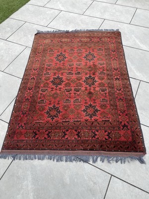 Handgewebter Roter Teppich Turkmenisch Geometrisch Wolle Wohnzimmer Vorleger