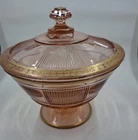 Vintage Pink Depression Glass Pleat And Panel Pedestal Covered Candy Dish