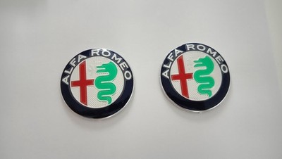 2 x Alfa Romeo Emblem 74mm  147 156 159 166 GT Silber
