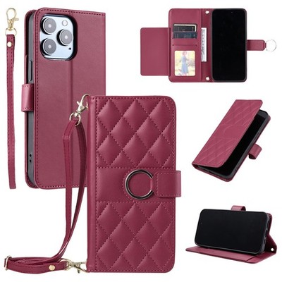 Crossbody Wallet Case For Various Phone Leather Card Flip Stand Cover With Strap